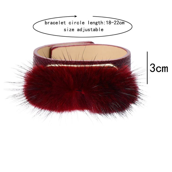 Fur Charms Cuff Leather Bracelet