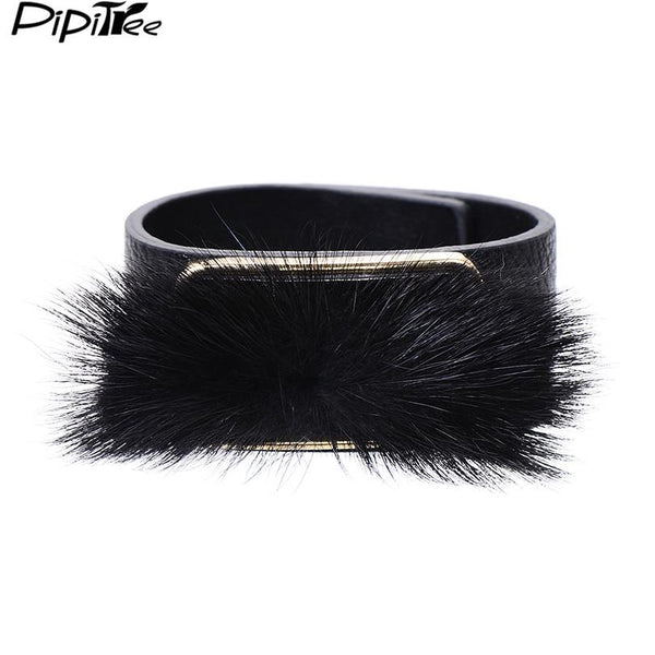 Fur Charms Cuff Leather Bracelet