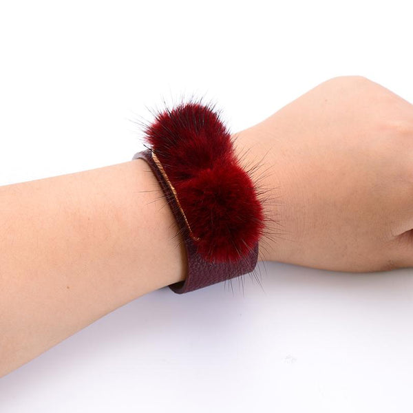 Fur Charms Cuff Leather Bracelet