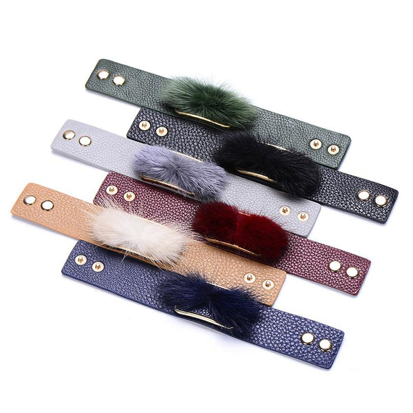 Fur Charms Cuff Leather Bracelet