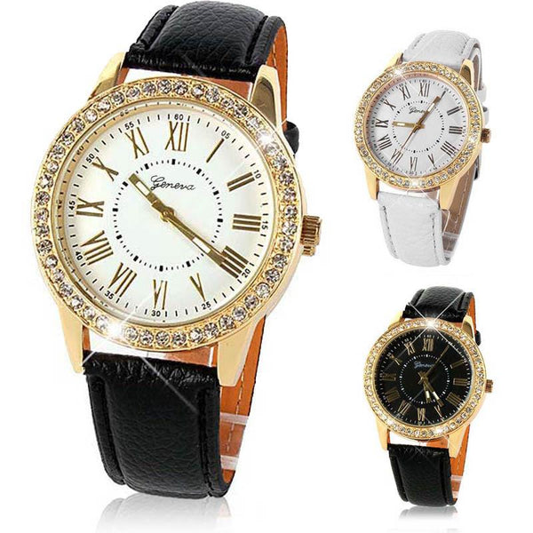 Crystal Luxury Leather Quartz Watch