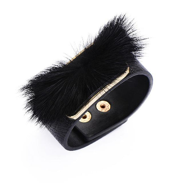 Fur Charms Cuff Leather Bracelet