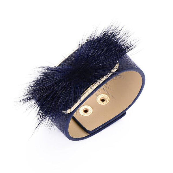 Fur Charms Cuff Leather Bracelet