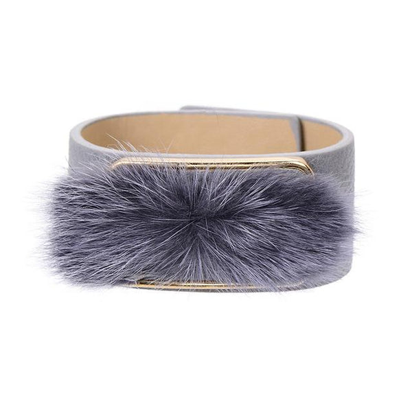 Fur Charms Cuff Leather Bracelet