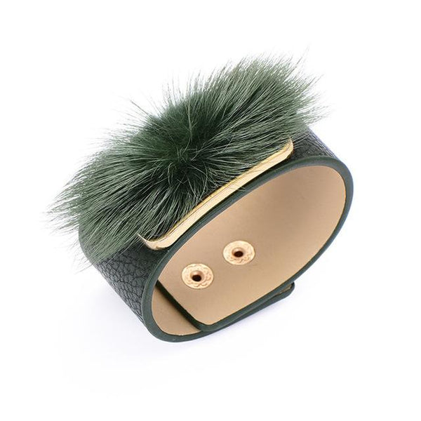 Fur Charms Cuff Leather Bracelet