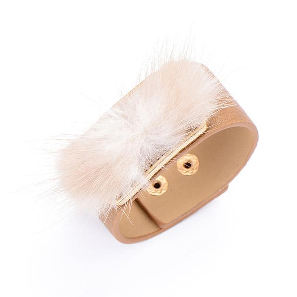 Fur Charms Cuff Leather Bracelet