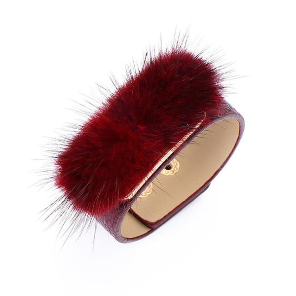 Fur Charms Cuff Leather Bracelet